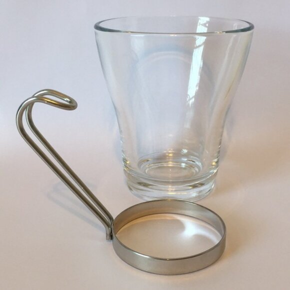 4 Vintage MCM VITROSAX Italy Glass Coffee Cappuccino Mugs Tea Cups Metal Handle - Picture 4 of 6